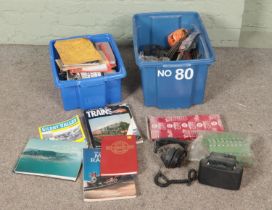 Two boxes of model railways spares, repairs, track and accessories including several books,