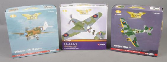 Three boxed limited Corgi 'The Aviation Archive' 1:72 scale diecast model planes. Includes World War