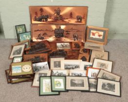 A large collection of pictures, photographs and prints. Includes copper examples, horse racing,