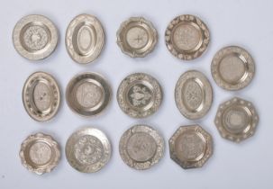 A near complete collection of Franklin Mint Antique English Silver Miniature Plates. With case and