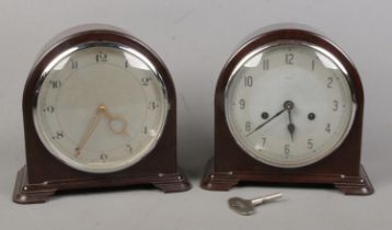 Two Smtihs Enfield bakelite mantle clock to include example featuring George VI cypher to movement.