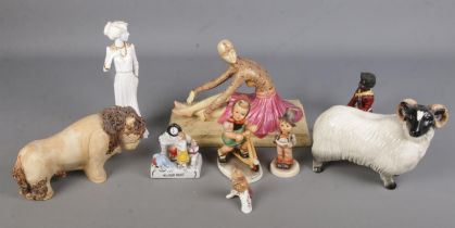 A quantity of ceramic figurines. Includes seated ballerina, Spode Eleanora, Ann & John Farquharson