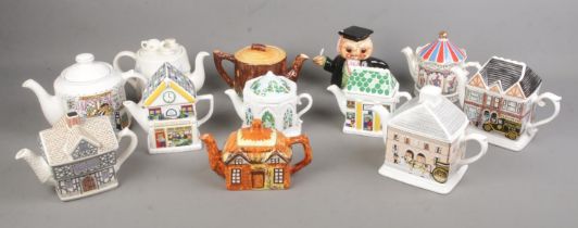 A good collection of novelty collectors teapots to include Wade English Life, Ringtons, Sadler, etc.