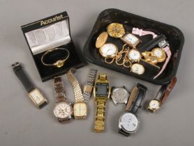 A collection of watches. Includes boxed ladies Accurist example, manual watch head, quartz etc.