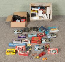 A box of assorted diecast vehicles to include Hobbymaster Tanks, Tri-Ang Minic Motorways, Wooster