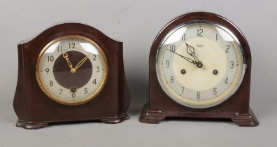 Two Smiths Enfield bakelite mantle clocks. Both missing pendulum and key.