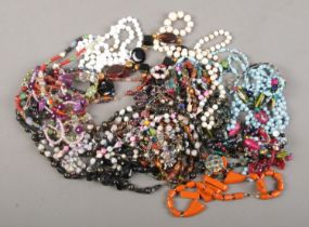 A collection of costume jewellery bead necklaces.