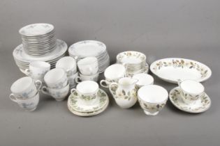 Two boxes of part tea sets including Winterling Bavaria blue flowers, Wedgwood Beaconsfield and