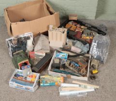 Two boxes of model railway scenery and buildings. Includes Triang, Fleischmann etc.