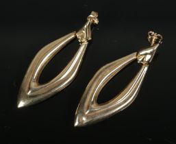 A pair of 9ct gold lozenge shaped drop earrings. Total weight 2g.
