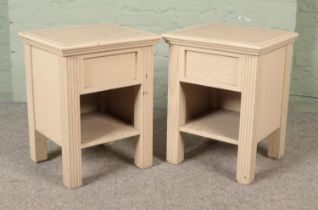 A pair of modern oak bedside tables. Hx60cm Wx47cm Dx42cm