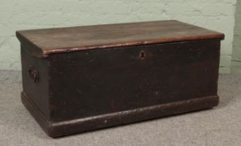 A 19th century stained pine blanket box with interior wooden plaque inscribed "W.Porlous So Shields"