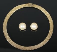 A pair of Christian Dior gilt and simulated pearl clip on earrings along with a German Grosse silver