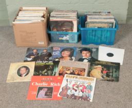 Three boxes of assorted vinyl LP records of mostly country and classical to include Hank Williams,