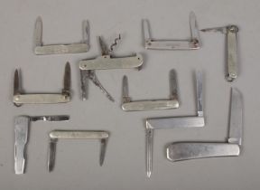 Ten stainless steel pocket knives. Includes Johnson Weston, George Wostenholm, T.Turner & Co, G.