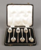 A cased set of six Assayed for Birmingham, 1961 by Barker Brothers Silver Ltd. Total weight: 100g.