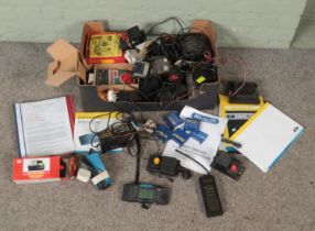A box of railway electronics. Includes boxed Hornby RP905 Control Centre, Tri-Ang RP14 Power Unit,