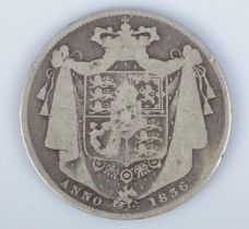 A William IV silver half crown dated 1836.