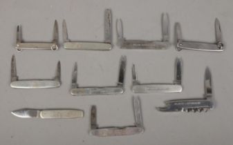 Ten stainless steel pocket knives. Includes William Rodgers, Ibberson & Co, E.Blyde & Co, etc.