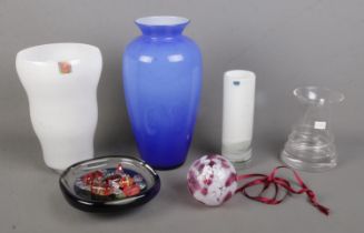 A small collection of art glass, to include Caithness vase, mouth blown bauble, Dartington swirl