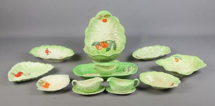 A collection of lettuce leaf ceramics, to include Beswick, Carlton Ware and Crown Devon examples.