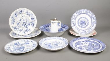 A collection of mainly Nineteenth century blue and white pottery, together with a Cauldon China milk