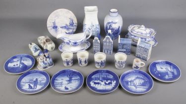 A collection of assorted blue and white ceramics to include Delft's, Villeroy & Boch, Royal