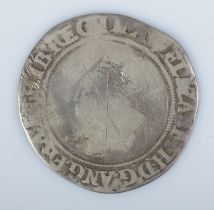 An Elizabeth I hammered silver shilling, 2nd Issue (1560-1561) with cross crosslet mintmark.