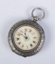 A ladies silver pocket watch featuring roman numeral dial with gilt detail. Stamped 935 to inside.