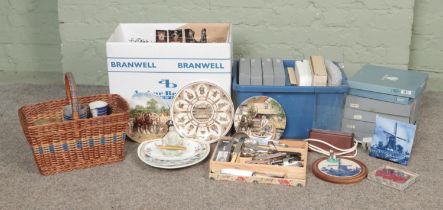 Three boxes of assorted miscellaneous, to include a collection of Wedgwood display plates such as '