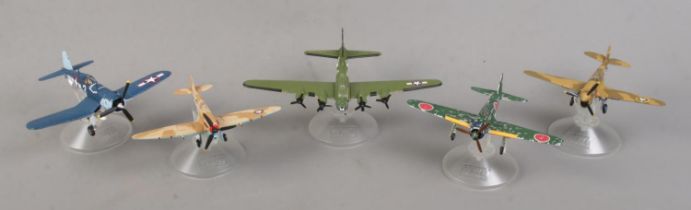 Five Corgi scale aviation models from the WWII series, all on plastic display plinths. To include