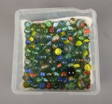 A large quantity of glass marbles.