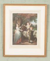 After Joseph Wright of Derby, The Arkwright Children with a goat, mezzotint print.