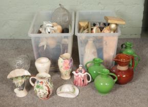 Two boxes of miscellaneous to include HLC Fiesta jugs, Tony Wood, cut glass bowls, Siltone, Arthur