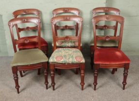 A set of six mahogany carved dining chairs.