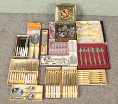 A large collection of mainly boxed flatware, to include knife sets, 'Little Forks' and Viners