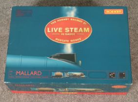 A Hornby Railway Live Steam OO Gauge Mallard Train set with power control units. Missing