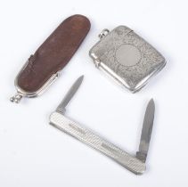 A Victorian silver vesta case along with a Needham Brothers silver handled pen knife. The vesta