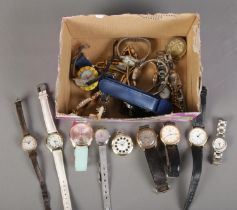 A box of wristwatches. Includes Siro, Rotary, Reflex, etc.