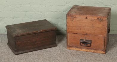 Two vintage wooden boxes to include former electrical storage example featuring semi-fitted interior