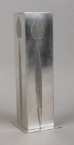 A Charles Rennie Mackintosh pewter vase of square form, with tulip detailing to each side. Height