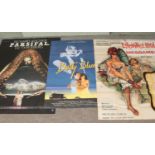 A collection of three large cinema foyer posters including Parsifal (1982), Betty Blue (1986) and