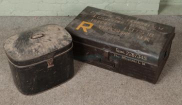 An Oriental Steel Trunk Co: Rangoon trunk along with a metal hat box.