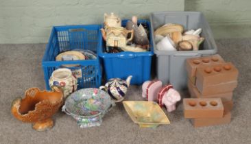 Three boxes of miscellaneous to include Carlton Ware, Royal Crown Derby, Sadler, Foam Bricks, etc.