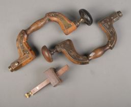 Two antique carpenters braces one marked for G.W Popple, Sheffield along with a Robert Sorby