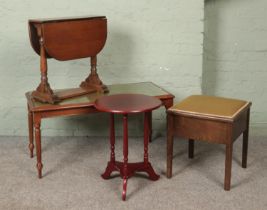 A collection of assorted furniture, to include coffee table, circular side table and commode.