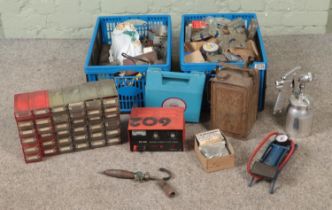 Two boxes of assorted tools and accessories to include very large quantity of screws and bolts,