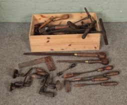 A collection of mostly vintage hand tools to include Moore and Wright copper soldering irons,