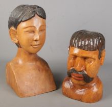Two hardwood carved busts. One signed A.Findlater to the base. Tallest example 42cm.