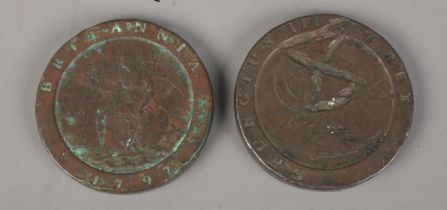 Two George III 1797 wheel pennies.